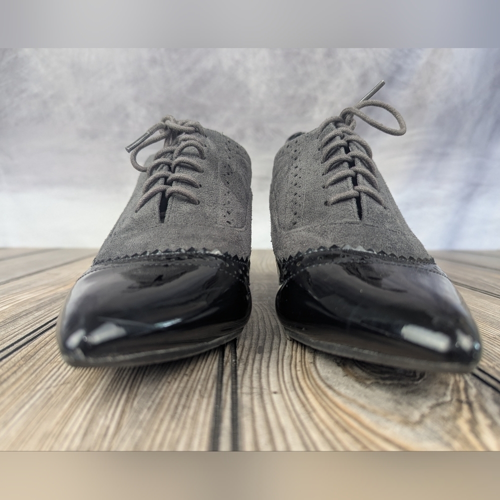 Comfortview Zani Size 9 Gray Suede & Black Patent Heels - Picture 2 of 12